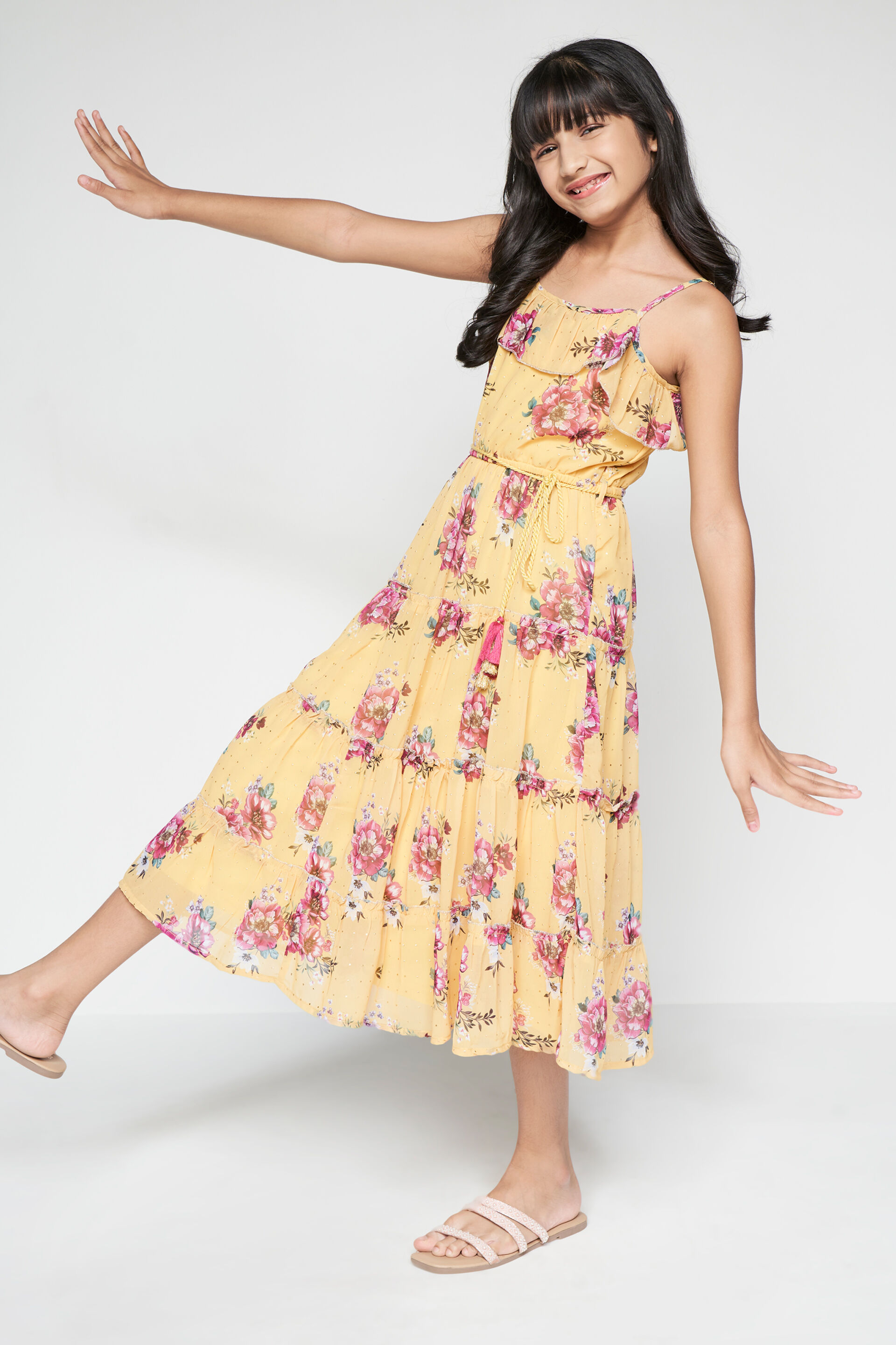 Buy our Festive Wear Yellow Floral Gathered Fit And Flare Gown online